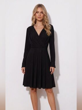DKNY Black Long-Sleeve Sparkle Wrap Dress